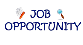 Text graphic promoting a job opportunity, featuring a document, pen, and magnifying glass icons.