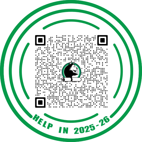 Circular QR code design with black and white cat logo in the center, surrounded by green rings and text.