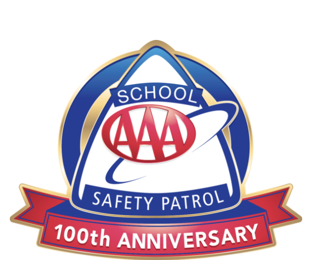 Logo celebrating the 100th Anniversary of the AAA School Safety Patrol, featuring the text "School Safety Patrol."