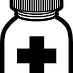 Icon of a medicine bottle with a cross symbol, representing health or pharmacy services.