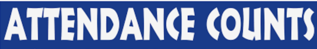 Text on a blue background reads "ATTENDANCE COUNTS" in bold white letters.