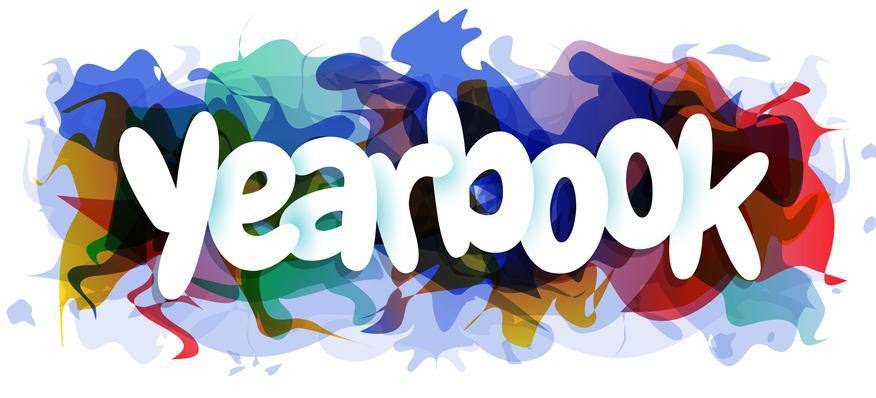 Colorful abstract background with the word "Yearbook" prominently displayed in bold, playful white letters.