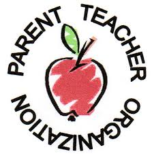 Logo of a Parent Teacher Organization featuring a red apple and the text "Parent Teacher Organization" in a circular layout.