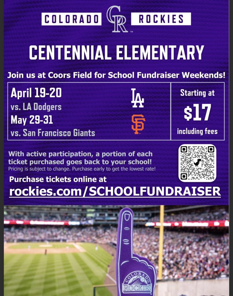 Promotional image for Colorado Rockies school fundraiser at Coors Field, featuring game dates and ticket info.