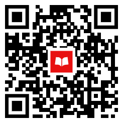 A QR code with a red book icon in the center, linking to digital content or resources.